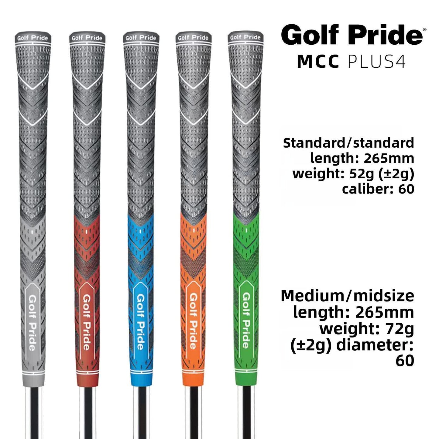 2 Pcs Orange MCC PLUS4 Midsize Golf Grip - Rubber and Cotton Thread Hybrid, 265 mm, 72g, Core 60