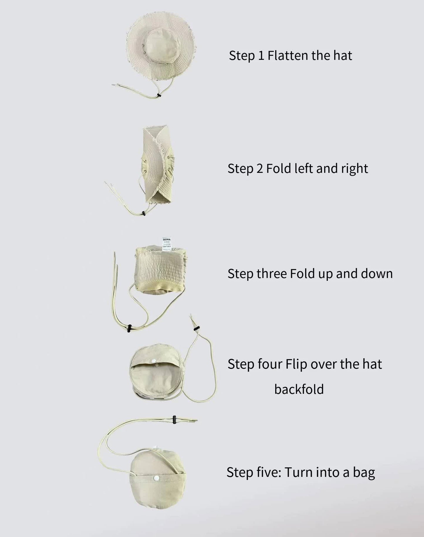 Green Packable Cotton Bucket Hat - Folds into Wearable Pouch | Frayed Edge Sun Hat with Chin Strap