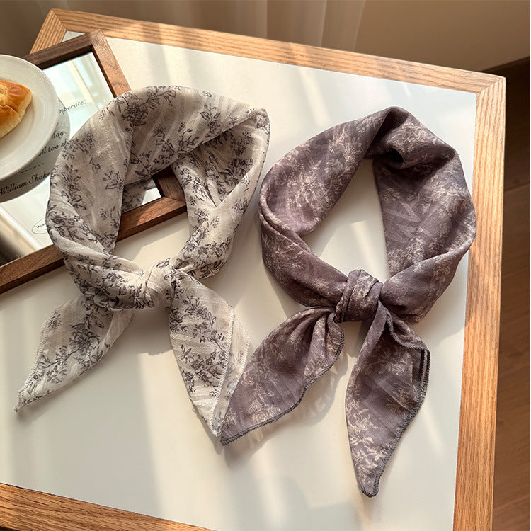 Style 9 Black Polka Dots On White Background Versatile Patterned Square Scarf | 65x65cm Lightweight Polyester Neckerchief Headband | Vintage Polka Dot & Floral