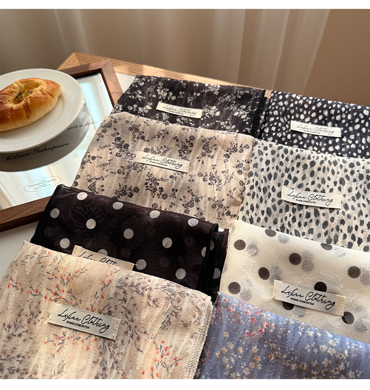 Style 16 Dark Blue Versatile Patterned Square Scarf | 65x65cm Lightweight Polyester Neckerchief Headband | Vintage Polka Dot & Floral