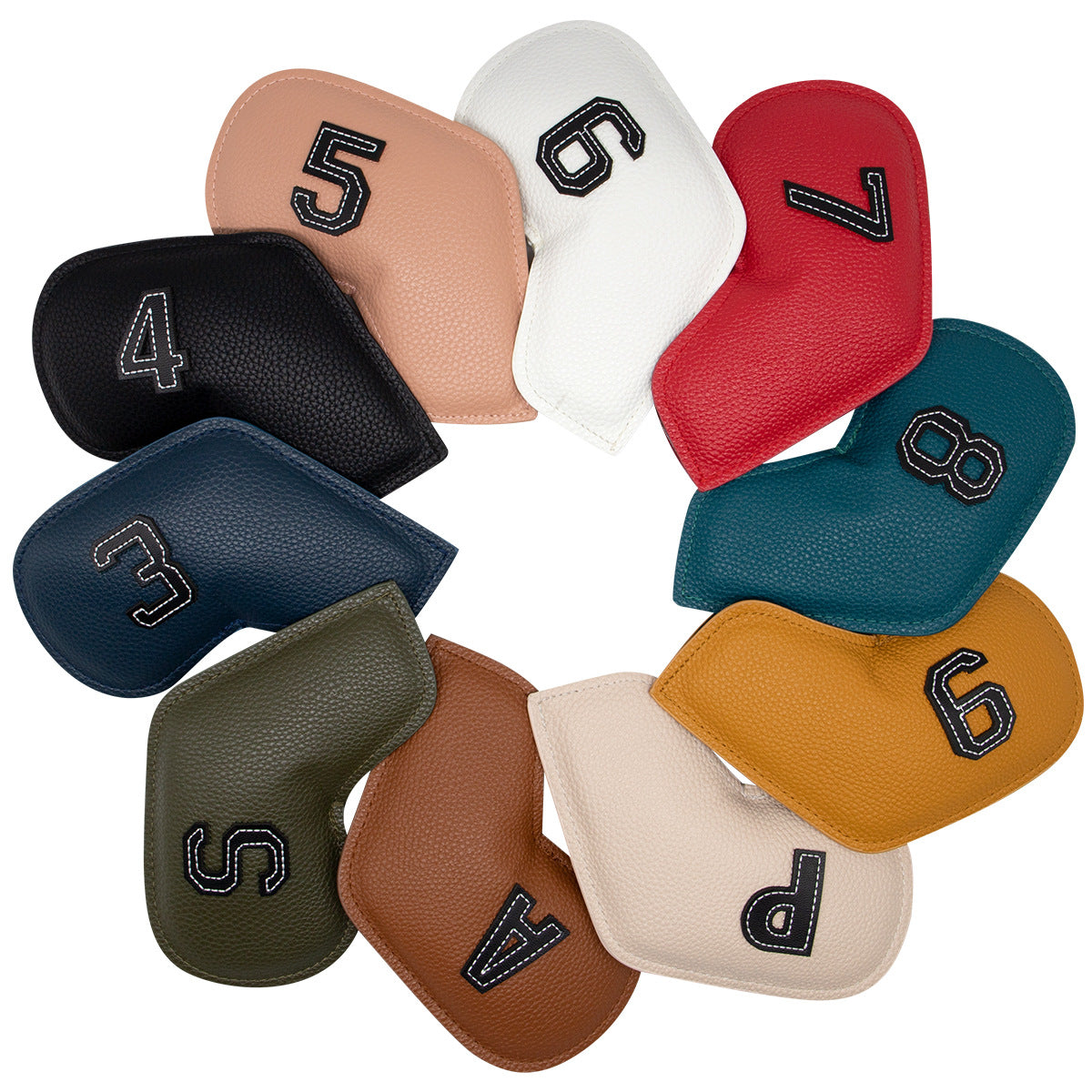 Dark Green Golf Iron Head Covers Set of 10 - Waterproof PU Leather Club Protectors with Embroidered Numbers (3-9, P, A, S)