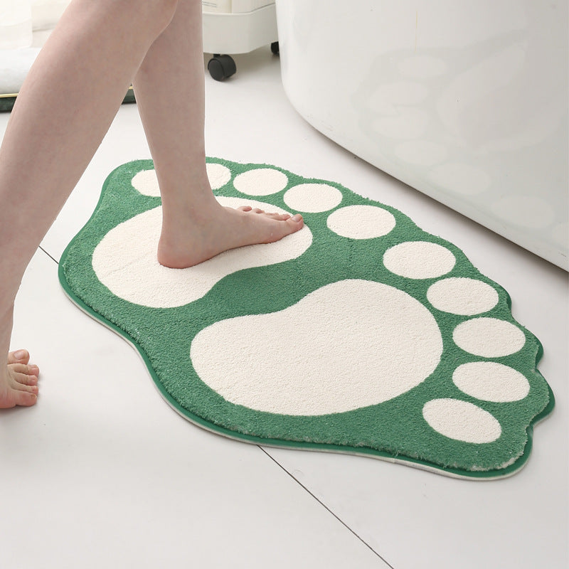 2 Pcs Dark Red And White Foot-Shaped Plush Bath Mat - Non-Slip Absorbent Bathroom Rug for Bedroom and Doorway (50x80cm)