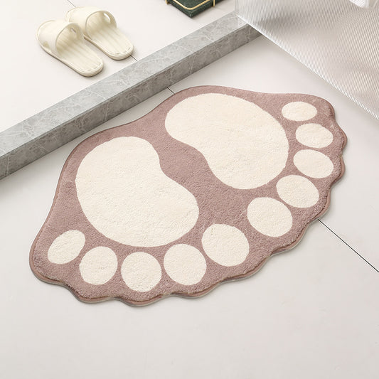 2 Pcs Brown And White Foot-Shaped Plush Bath Mat - Non-Slip Absorbent Bathroom Rug for Bedroom and Doorway (50x80cm)