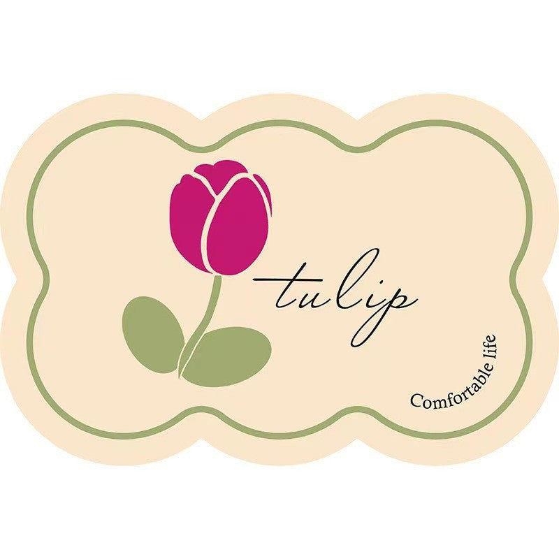 Style 6 Beige And Pink Tulip Pattern Absorbent Diatomaceous Earth Pet Feeding Mat - Non-Slip & Quick Dry Placemat (50x80cm)