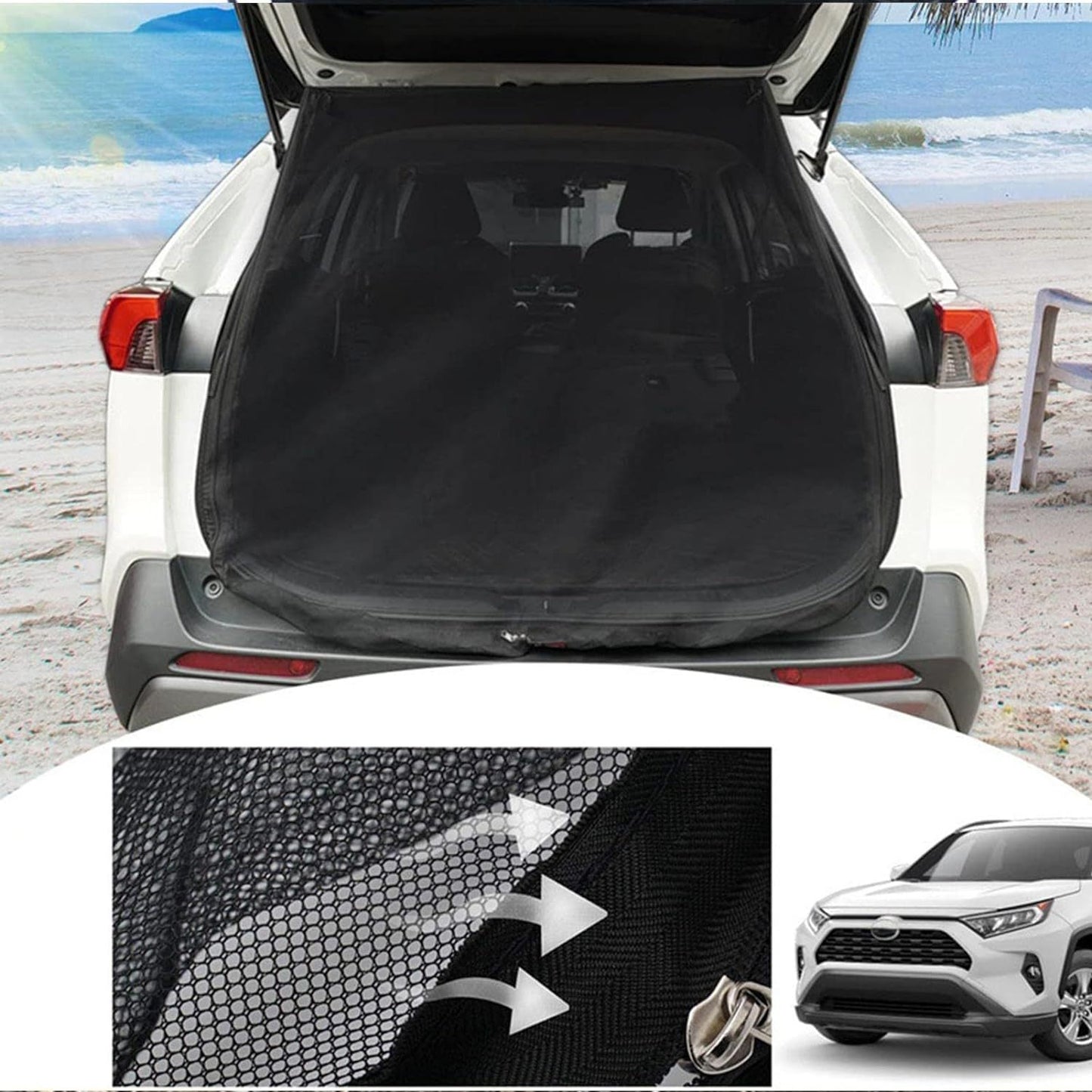 Size L Black Tailgate Mosquito Net Screen - Magnetic Bug Protection for Boot Opening