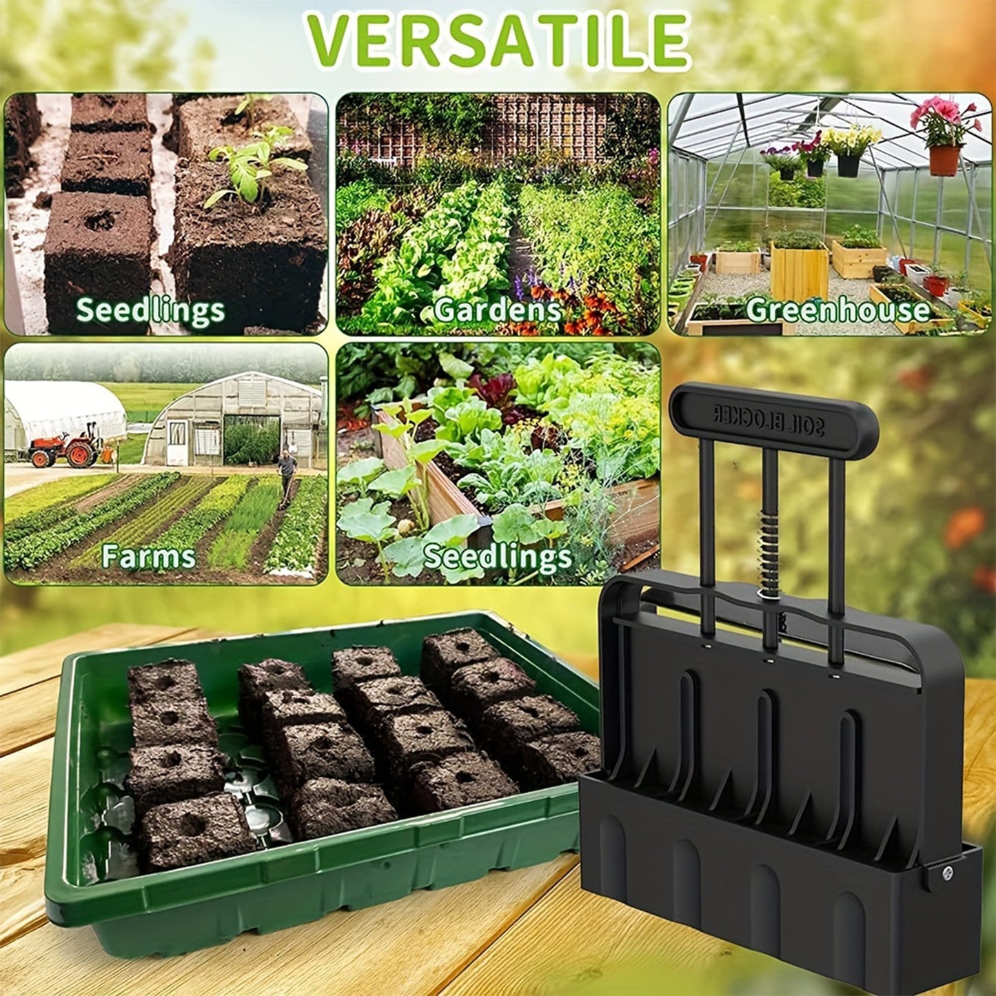 Black Manual Soil Blocker Tool - 5 x 5cm Block Maker for Seed Starting