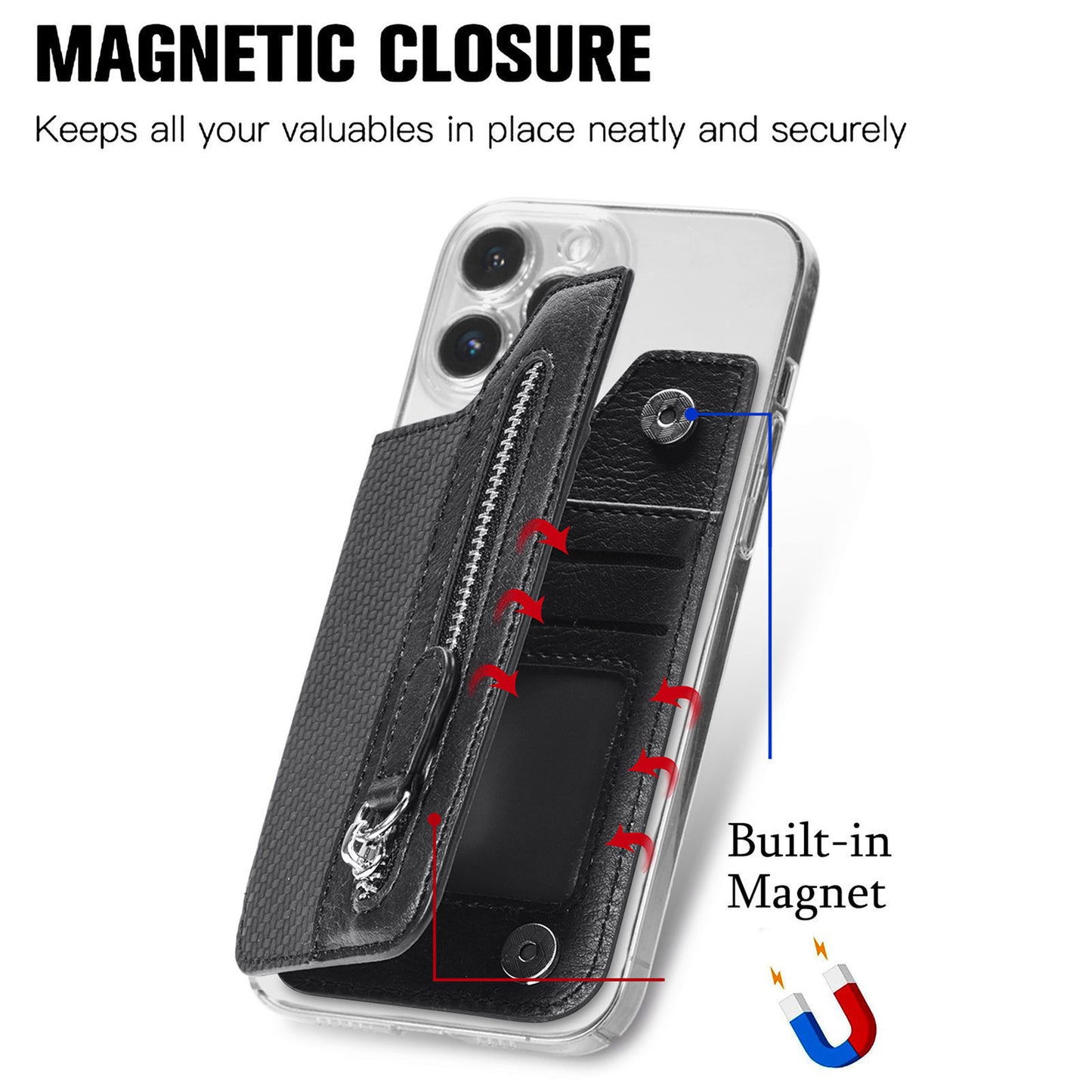 2 Pcs Blue Multifunction Stick-On Phone Wallet - PU Leather Card Holder with Zipper & Flip Cover