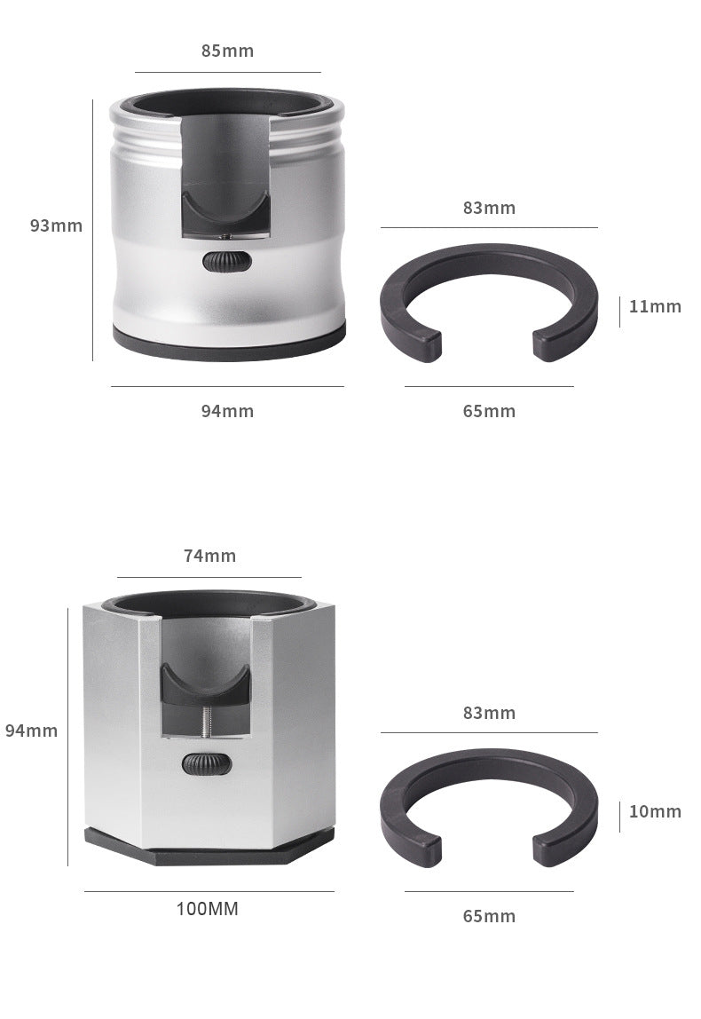 Silver Round Professional Aluminum Espresso Tamping Station - Adjustable Portafilter Holder Stand