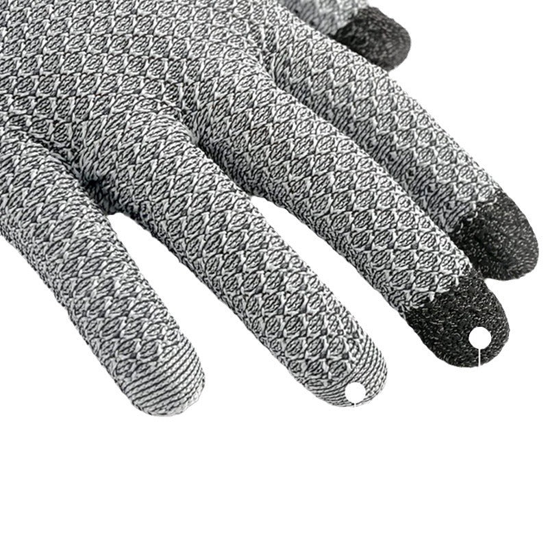 Grey 3-Pack Cut Resistant Gloves (Level 5 Protection) - Pineapple Grip, Touchscreen Compatible, Food Safe for Kitchen, Butcher & Fish Cleaning - One Size Fits Most