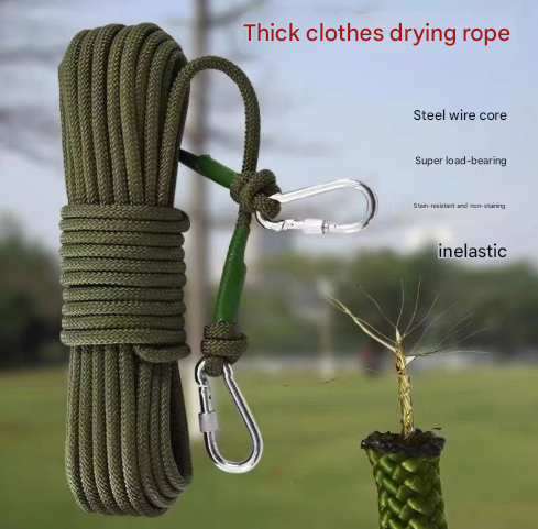Orange With Wire Core Heavy Duty Adjustable Clothesline Set (4 Pack) - 15m Steel Wire Core Nylon Rope with Hooks for Outdoor & Camping