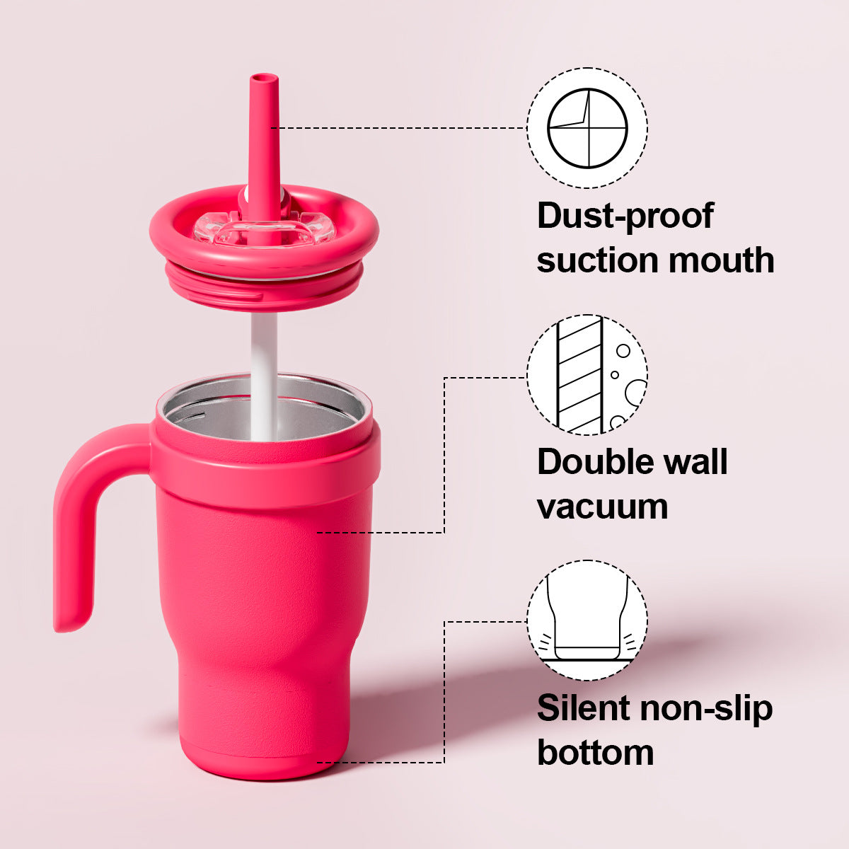 Beige-red 14oz Insulated Tumbler with Handle & Straw - 304 Stainless Steel Car Cup (Contrast Color)