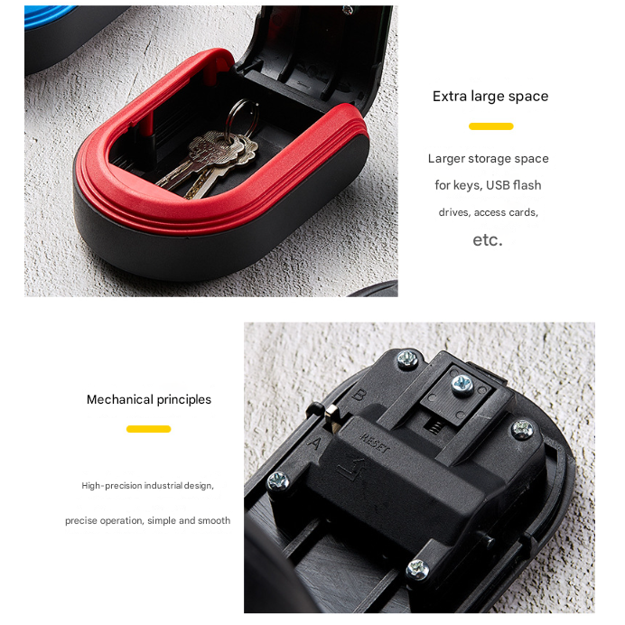 Black 3PCS Wall Mount Plastic Combination Key Lock Box - Secure Key Safe Storage Box
