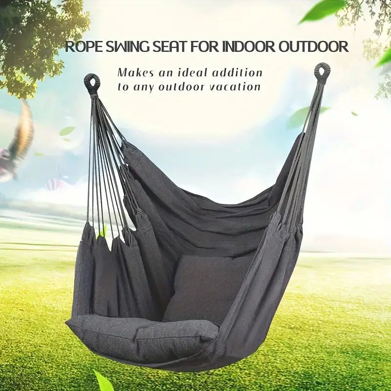 Colorful Striped Hammock Chair with Ropes and Storage Bag - Red Stripes