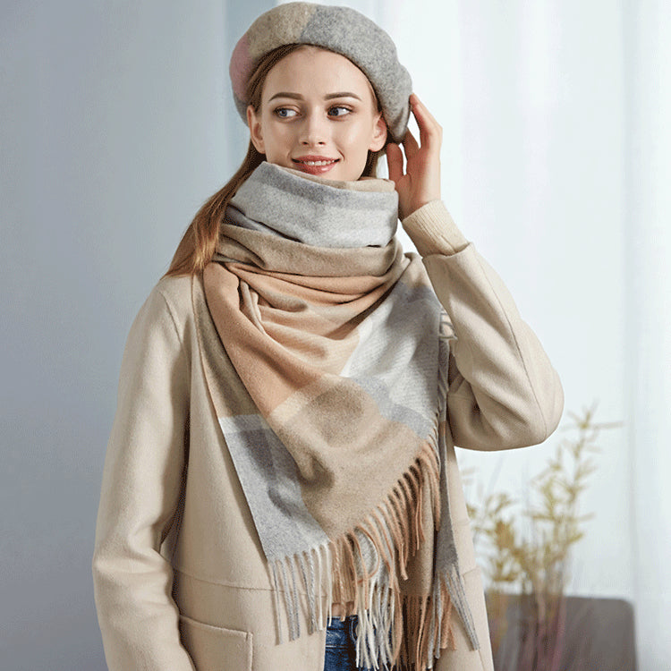 Cozy Color Block Fringe Scarf - Pink Shawl for Fall and Winter