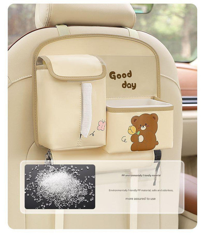 Car Seat Back Organizer with Practical design-Multi-Pocket Storage for Tissues and Gadgets-Black