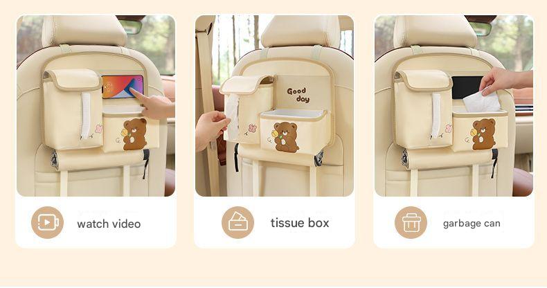 Car Seat Back Organizer with Practical design-Multi-Pocket Storage for Tissues and Gadgets-Black