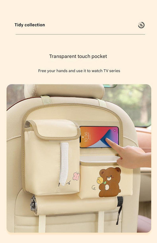Car Seat Back Organizer with Practical design-Multi-Pocket Storage for Tissues and Gadgets-Beige