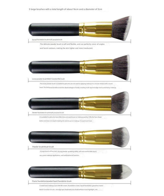 10-Piece White gold Makeup Brush Set - Large and Small Brushes for Professional Beauty Application