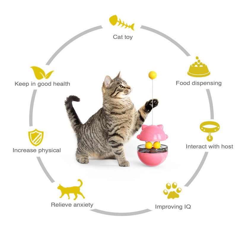Cat Teaser Cup Toy, Interactive Treat Dispensing Ball with Wand (Yellow)