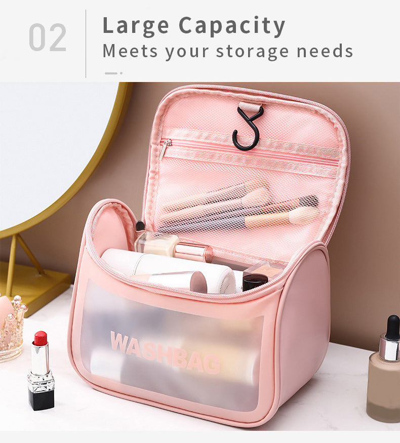 PVC Transparent Cosmetic Bag,Waterproof Portable Travel Organizer with Handle(Black)
