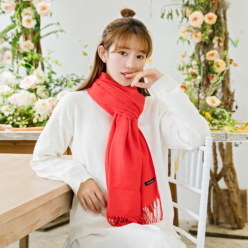 2pc Luxe Soft Imitation Cashmere Scarf - Warm Solid Tone Shawl with Elegant Fringe(Pink)