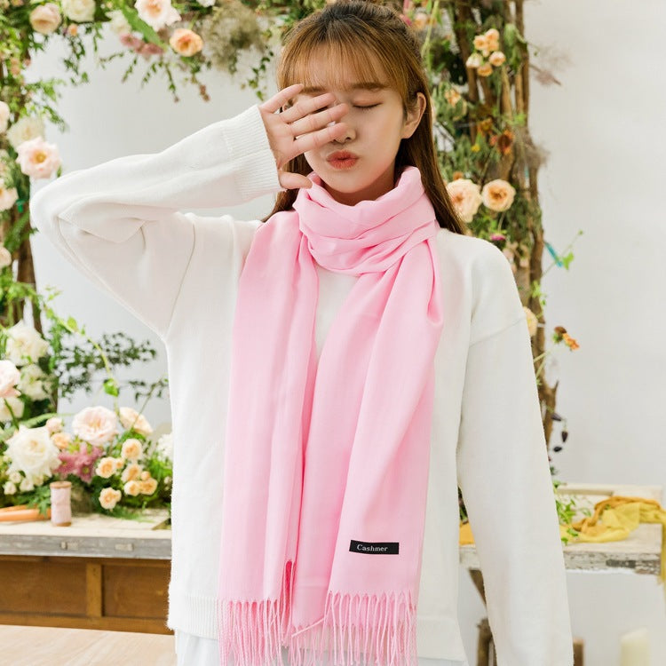 2pc Luxe Soft Imitation Cashmere Scarf - Warm Solid Tone Shawl with Elegant Fringe(Royal blue)