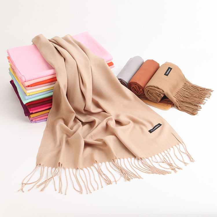 2pc Luxe Soft Imitation Cashmere Scarf - Warm Solid Tone Shawl with Elegant Fringe(Royal blue)