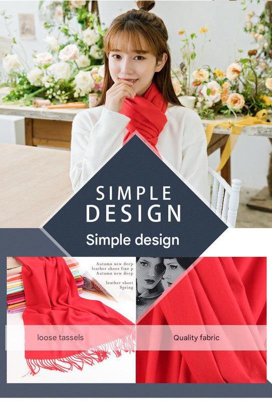 2pc Luxe Soft Imitation Cashmere Scarf - Warm Solid Tone Shawl with Elegant Fringe(Turmeric)