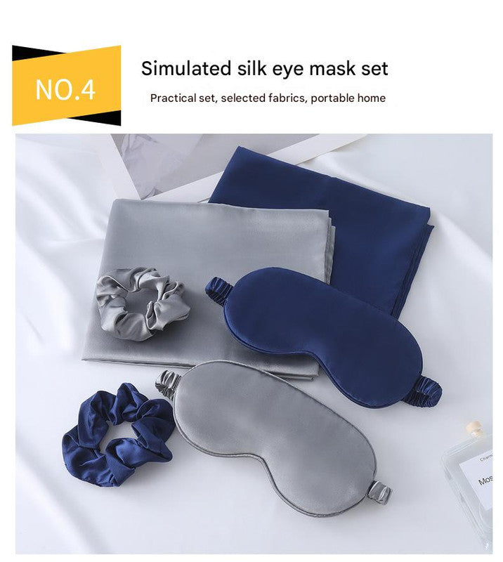 Luxury Satin Sleep Mask Gift Set,4-Piece with Pillowcase and Hair Accessories(Pink)