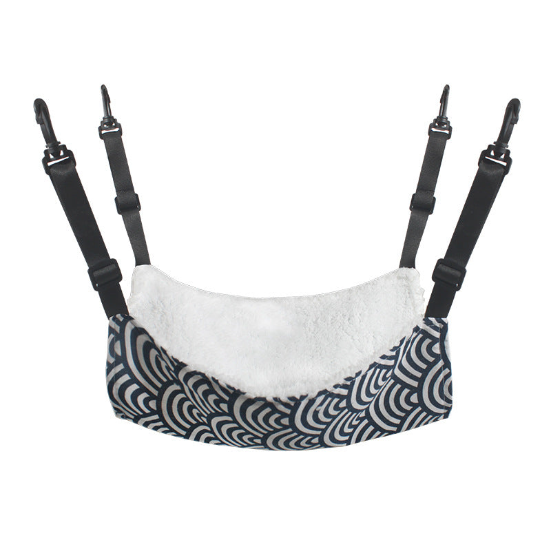 Cat Cage Hammock - Adjustable Double-Sided Pet Swing Bed with Hooks(White and blue stripes)