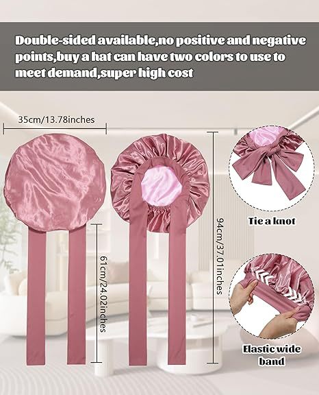 Luxury Double-Sided Satin Bonnet with Elastic Band(Black + bright red lining)