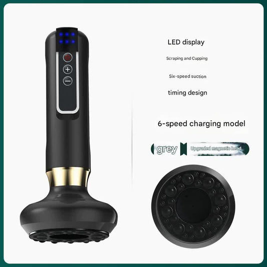 Rechargeable 6-Level Electric Cupping & Gua Sha Massager with LED Display & Magnetic Therapy Head(grey)