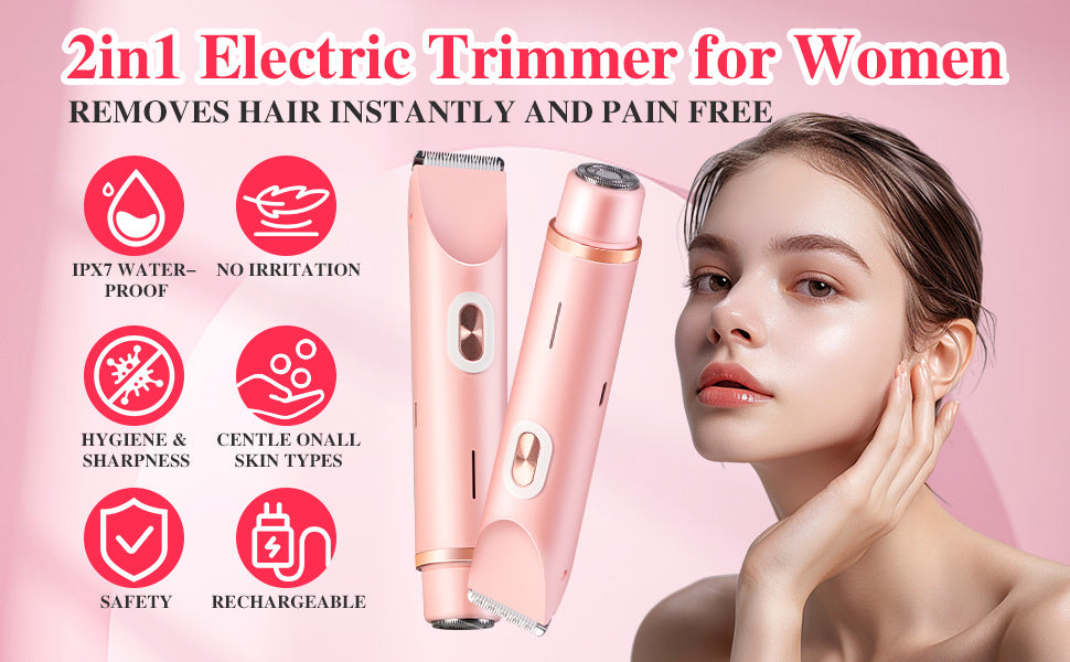 2-in-1 Ladies Electric Shaver & Trimmer - IPX7 Waterproof, USB-C Rechargeable, Dual Head Design(Blue)