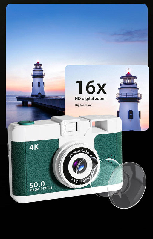 Compact 4K Digital Camera - 50MP, 16x Zoom, 2.4-inch IPS Screen, WiFi & Fill Light - Retro CCD Style(Brown)