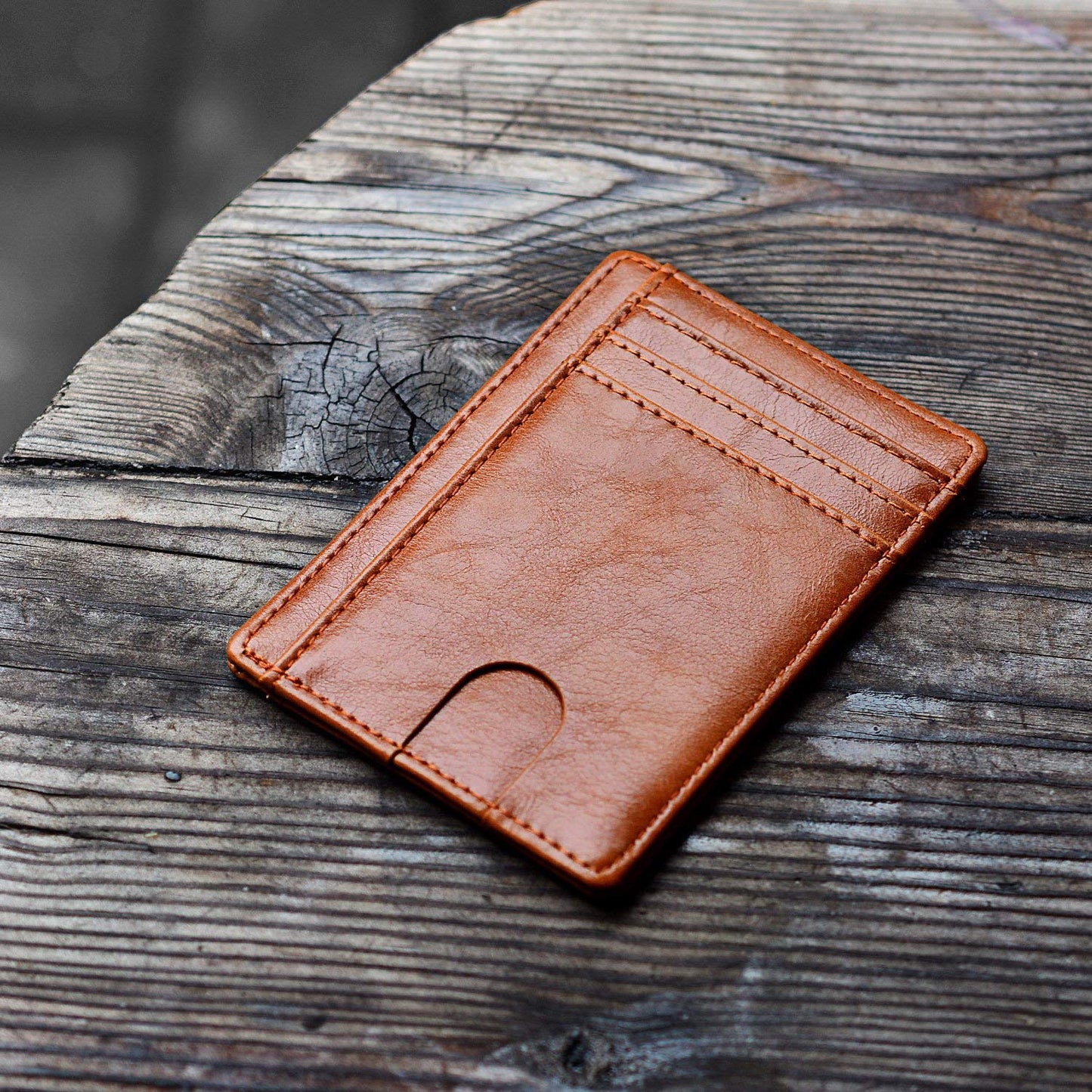 Slim Minimalist Leather Wallet with ID Window & RFID Blocking - Holds 12 Cards & Cash(Dark green)