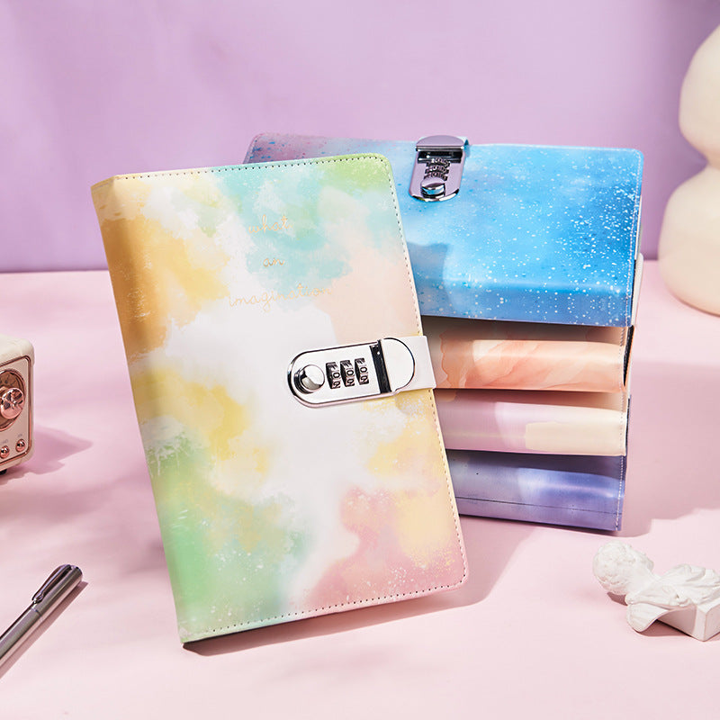 A5 Tie-Dye Journal with Combination Lock - 240 Pages, Soft Touch Cover Diary(Purple)