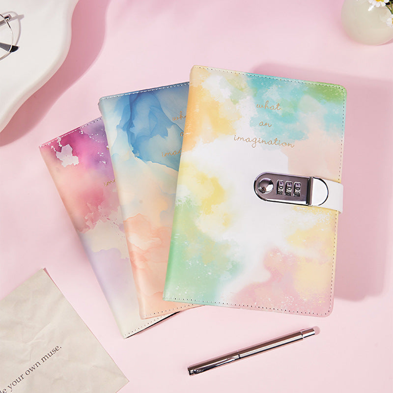 A5 Tie-Dye Journal with Combination Lock - 240 Pages, Soft Touch Cover Diary(Purple)
