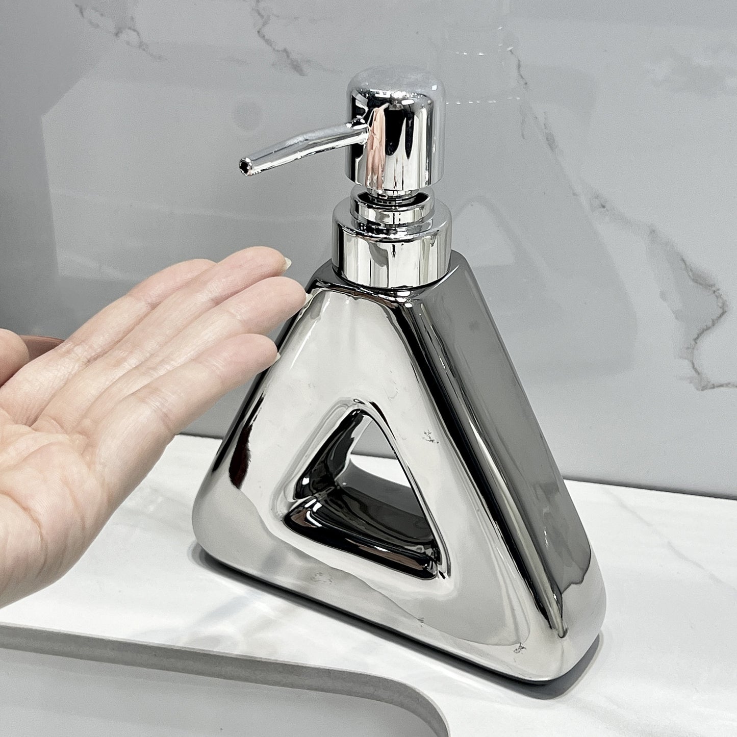 Modern Ceramic Soap & Lotion Dispenser - Unique Geometric Designs, 300ml Capacity(Donut lotion bottle, silver)