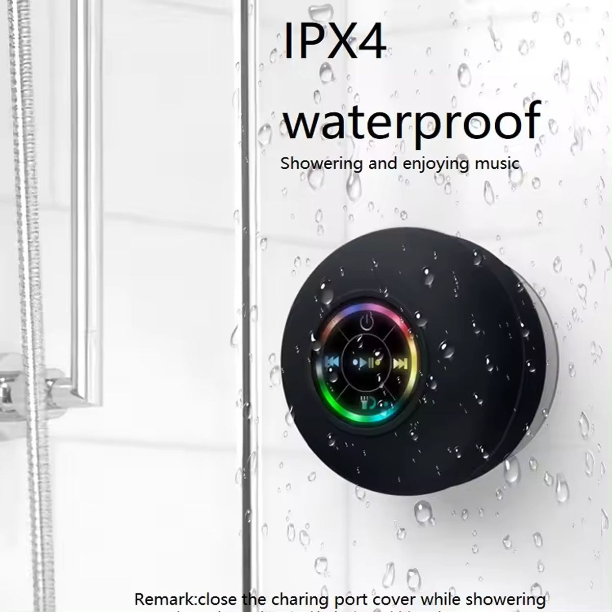 IPX4 Waterproof Bluetooth Shower Speaker with Suction Cup & LED Lights - Hands-Free Calling(red)