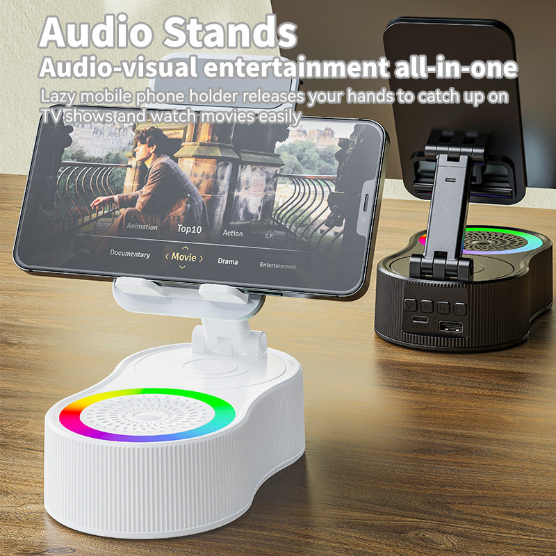 Foldable Bluetooth Speaker with 360 Rotating Phone/Tablet Stand & RGB Lights - HIFI Surround Sound(black)