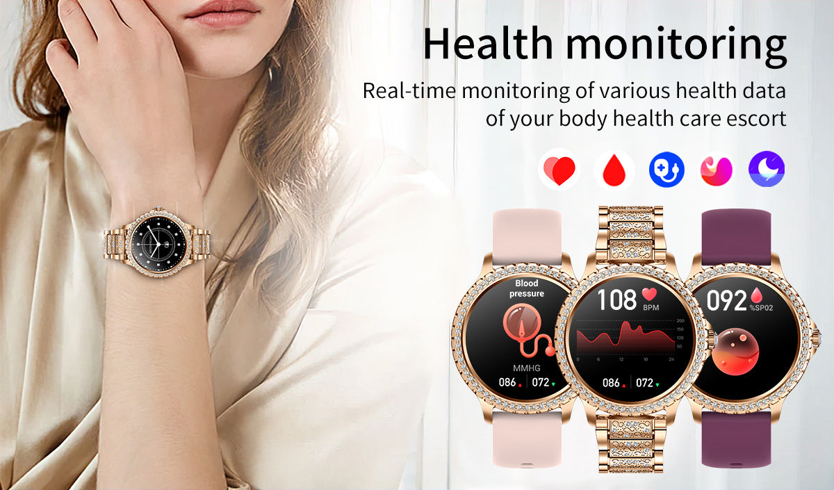 Elegant Women's Smartwatch,HD Touchscreen, Bluetooth Calls, Health Monitoring(gold)
