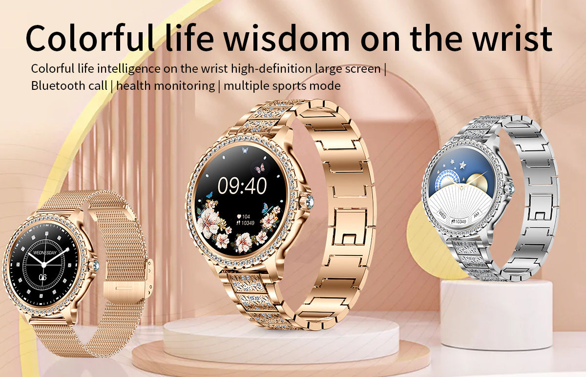 Elegant Women's Smartwatch,HD Touchscreen, Bluetooth Calls, Health Monitoring(Black)