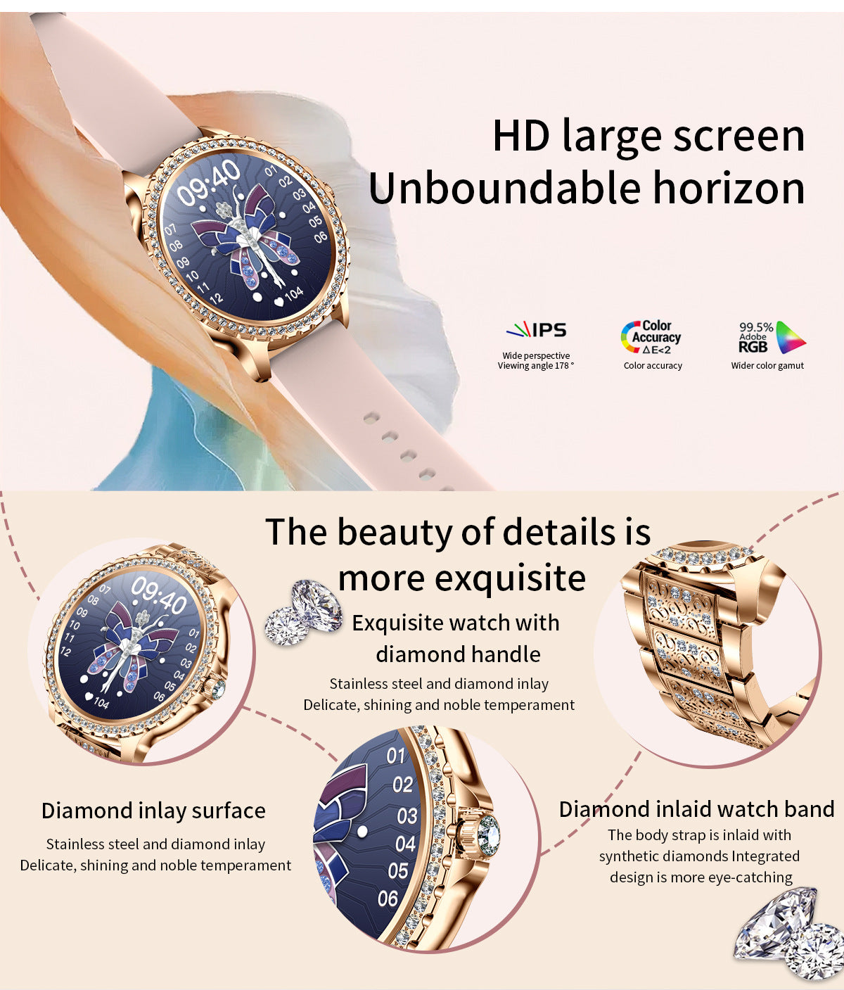 Elegant Women's Smartwatch,HD Touchscreen, Bluetooth Calls, Health Monitoring(Silver Thin Steel Strip)