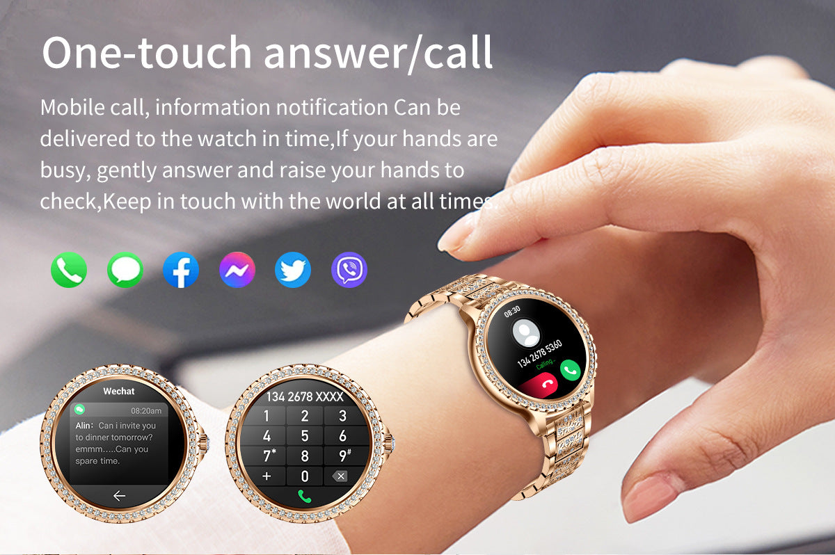 Elegant Women's Smartwatch,HD Touchscreen, Bluetooth Calls, Health Monitoring(Silver Thin Steel Strip)