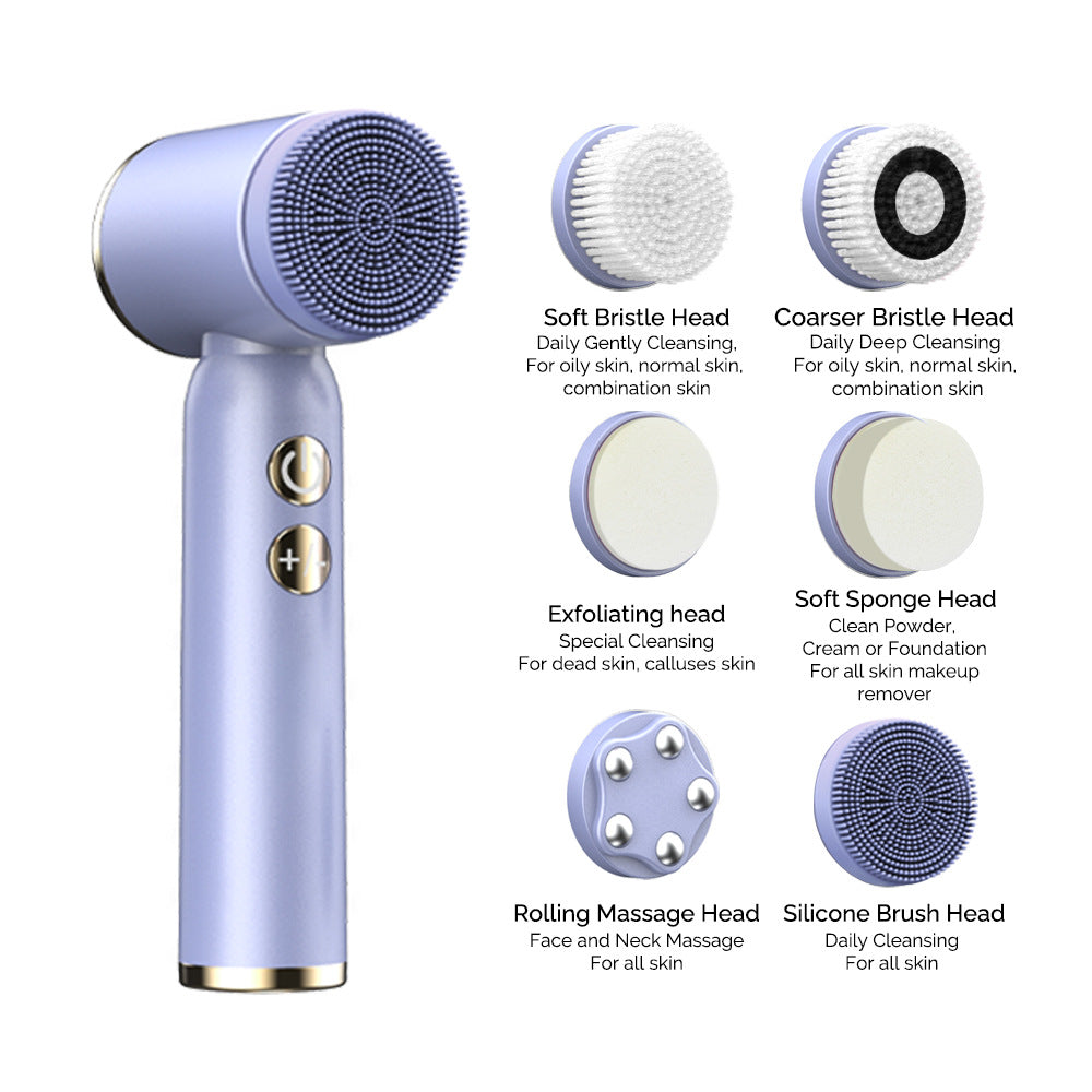 Green 6-in-1 Electric Facial Cleansing Brush Set - Rechargeable & Waterproof
