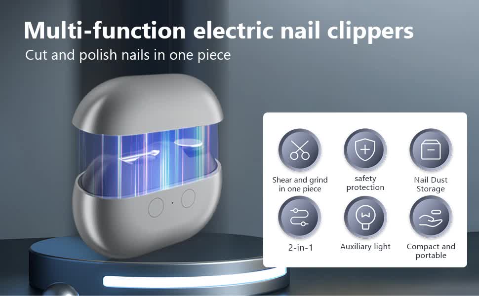 Purple Multi-Function Electric Nail File - Built-in Storage Space, LED Light, Quiet Operation