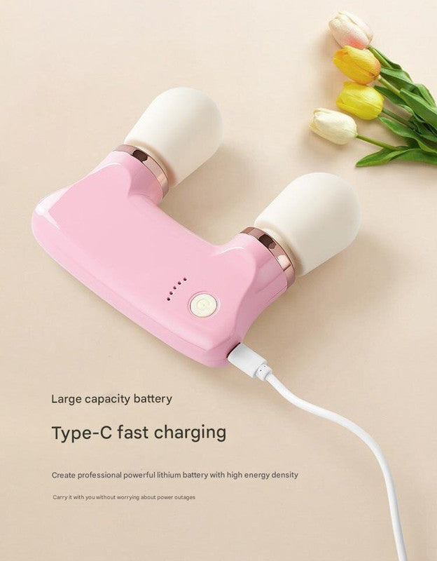 White Portable Dual Head Mini Massager - 5 Modes, Quiet Operation, USB-C Rechargeable