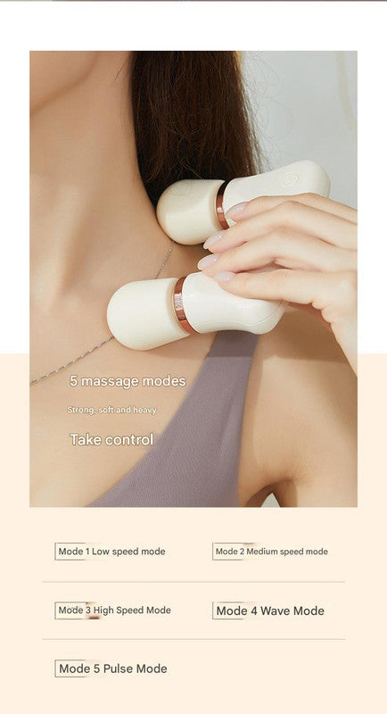 Light yellow Portable Dual Head Mini Massager - 5 Modes, Quiet Operation, USB-C Rechargeable
