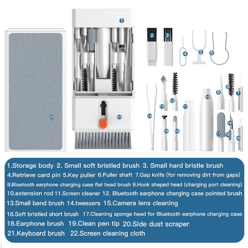 White 22-in-1 Electronics Cleaning Kit - for Keyboards, Airpods, Laptops, Cell Phones, Cameras