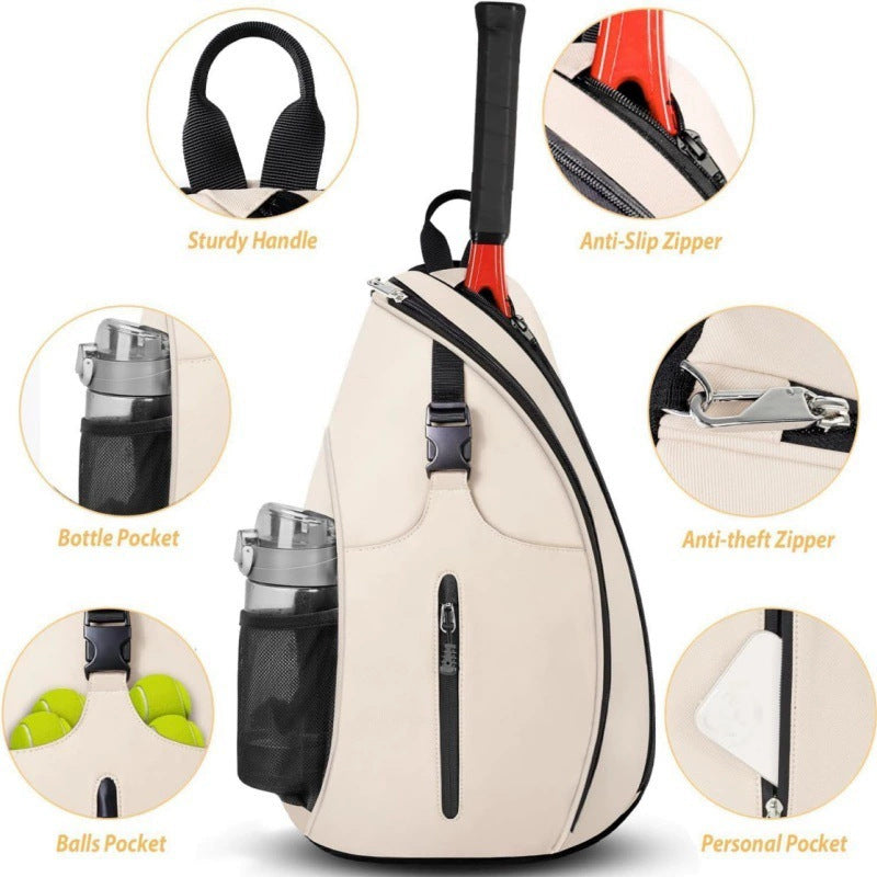 Black Tennis Pickleball Sling Bag - Crossbody Racket Backpack for Men & Women (33x14x49cm)